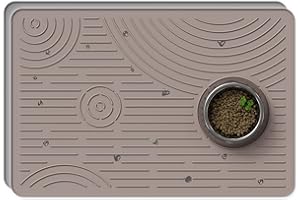 Wingcases Dog Food Mat(Water Ripple, Beige, Large 60x40cm) Silicone Bowl Mat, Non-Slip Cat Dog Feeding Mat, Waterproof Pet Placemat
