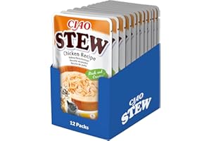 Ciao Stew by INABA Wet Cat Food - Chicken - 12 Packs (480g total) / Moist Treat, Delicious & Healthy Snack, Food Topper, Side Dish, Complement, Natural, Grain Free, Wet Cat Food