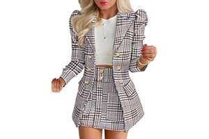 shownicer Tailleur Femme 2 Pièces Costume Ensemble Jupe Veste Blazer à Manches Longues Col V + Jupe Crayon Costume OL Bureau Chic Elégant Slim Fit pour Travail