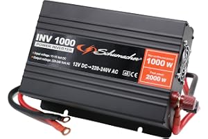 Schumacher Electric INV600-12V till 230V Växelriktare 1200W Modifierad Sinusvåg - Spänningsomvandlare för Bil med Inbyggd Säkerhet & Tyst Ventilation - Idealisk för Husbil, Båt