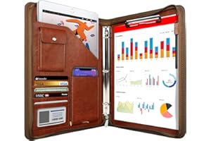 WRIYES Zipped Portfolio Folder a4, Leather Padfolio with 3 Ring Binder, Professional Conference Folder, Personal Work Organiser, Travel Document Holder (Brown)