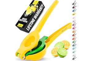 ZULAY KITCHEN Exprimidor de Limones Manual 2 en 1 Zulay Metal - Robusto, Máxima Extracción - Obtén Hasta la Última Gota - Fácil de Limpiar - Fácil de Usar - Amarillo/Verde