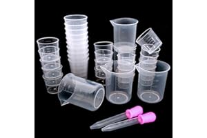 YuChiSX 35 Pezzi Tazza di Misurazione Graduata Plastica,Bicchieri Graduati in Plastica Trasparente per Miscelazione di Vernice, Smalto,Resina Epossidica,Resina (Fai da Te)