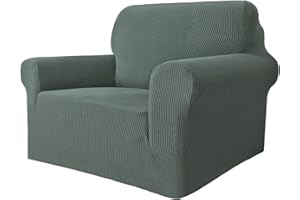 MAXIJIN Super Stretch Chair Covers for Living Room, 1-Piece Universal Chair Slipcover with Arms Jacquard Spandex Chair Protector Dogs Pet Friendly Sofa Couch Armchair Cover (1 Seater, Pea Green)