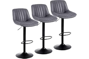 Youhauchair Barhocker 3er Set, Drehbare Barhocker mit Lehne, Höhenverstellbar aus PU-Leder, Moderner Barstuhl Küchenhocker Bar Hocker Bar Stool, Dunkelgrau