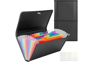 Uquelic Mini organizer na paragony akordeonowe - 13 kieszeni, rozszerzające się kupony, plastikowy, teczka na paragony, portfel na dokumenty, na rachunki, kupony, paragony podatkowe, elastyczne zapięcie na pętelki, czarny, 2 szt