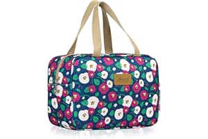 Aucuu Neceser Mujeres, Neceser de Viaje, Bolsa de Cosméticos Impermeable, Bolsa de Maquillaje Portátiles, Bolsa Aseo señora, para Uso Diario Viaje-Flores Rojas y Blancas