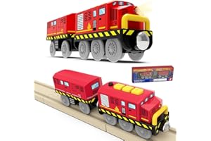 Cylora Holzeisenbahn Elektrische lok, Eisenbahn Kinder Elektrisch ab 3 Jahren, Lokomotivzug (Magnetverbindung) mit Licht und Sound, Lokomotive Kompatibel mit Holzschienen Thomas Brio, Zug Spielzeug, R