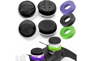 TEUVO PS5 Controller Thumb Grips Set - 4 Thumb Grips Caps + 3 Joystick Precision Rings Aim Assist PS4 Controller Thumbstick Grips Caps Silicone Joystick Accessories Kit Improved Comfort Accuracy Black
