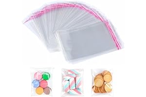 XYVOR 300 Pièces Sachet Plastique Transparent Autocollant, 13 x 20cm Sachets Transparents Pour Biscuits, Transparent OPP Sachet Alimentaire, Sacs de Cellophane Auto-Adhésif, Pour Biscuits, Bonbons, Bijoux