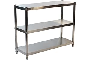 GOLDBEARUK Stainless Steel Kitchen Shelving Unit - Hygenic Kitchen Storage Solution - 3 Tier (Medium 80x80cm)