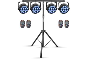 HOLDLAMP 4 faretti LED Par con treppiede e telecomando, 84 W RGBW DMX Luci da Palco con attivazione del suono, per DJ Bar, KTV, discoteca, feste di compleanno