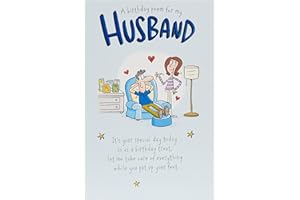 UK GREETINGS Kartka urodzinowa dla męża z kopertą - zabawny kreskówkowy wzór z wierszem sentymentalnym