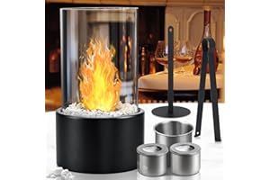 FOVHEE Tischkamin Indoor Unendliche Brenndauer,Einzigartiger Tischkamin,Ethanol Kamin Indoor mit Deko Steinen und 2 Brennkammern,Ethanol Kamin für Indoor und Outdoor Balkon Terrasse Wohnung Garten Deko