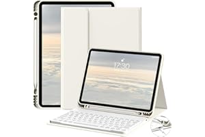 JKSML Keyboard Case for iPad A16 11th Generation 2025/10th Generation 2022(11/10.9 inch) with Pencil Holder, Magnetic Detachable Wireless Bluetooth Keyboard,Soft TPU Back Shell Cover (White Creme)