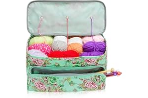 Ousuga Bolsa de almacenamiento de hilo para ganchillo y bolsa, bolsa de almacenamiento de lana con bolsillo bolsa de lana con soporte de hilo, bolsa de almacenamiento de costura para agujas de tejer,