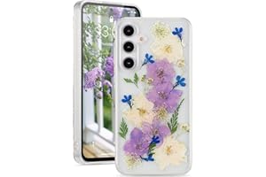 EYZUTAK Etui z suszonymi kwiatami do Samsung Galaxy A55 5G, miękkie, smukłe tworzywo TPU, przezroczyste, migoczące gwiazdki, brokat, silikonowy, żelowy, odporny na uderzenia, kwiaty, liście, narcyz