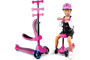 SereneLife Monopattino Bambino Pieghevole, Monopattino Bambina a 3 Ruote con Luci LED, Manubrio Regolabile e Freno, Monopattino a 3 Ruote, Scooter per Bambini e Bambine dai 3 Anni fino a 50 kg