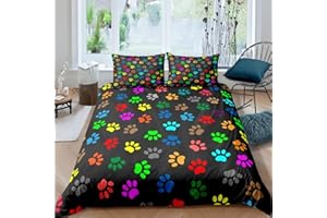 LOUSSIESD Nette Hundepfote Bettwäsche Set 135x200cm Haustier Hund Muster Bettbezug Set Cartoon Tier Thema Betten Set für Jungen Mädchen Kinder Coloful Paw Decor Mit 1 Kissenbezug