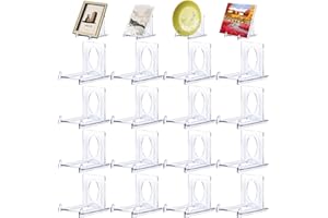 Forreen Tellerständer Acryl, 16 Stück Tellerhalter Einstellbar Kunststoff Transparent Aufsteller Ständer Klein Verschiebbar Telleraufsteller für Fotodisplays, Teller, Rahmen, Kochbücher