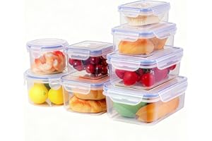 BARGAIN FACTORY Leak Proof Food Storage Containers 16PCS (8 Container + 8 Lids) Airtight Plastic Food Containers with Lids Pantry & Kitchen Containers, BPA Free Microwave & Freezer Safe, 250ML-1.6L