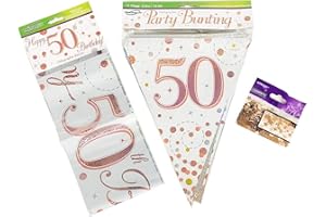 FANCYDRESSCOZ FDC 50th Birthday Decoration Age 50 Decorations Kit Banner Bunting Confetti Rose Gold Him Her Men Women