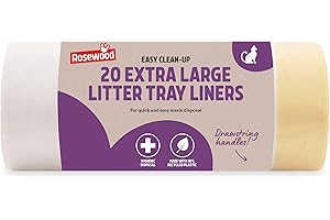 Rosewood Extra-Large Litter Tray Liners - Roll of 20 Cat Litter Box Liners with Drawstring Handles - Easy Clean-Up, Fits Most Large Trays, Mess-Free Pet Waste Disposal