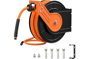 Giraffe Tools Retractable Air Hose Reel 15M, Heavy Duty 3/8" Air Line with 1/4" Quick Connect, Max 300 PSI for Air Tools, Garage, Workshop