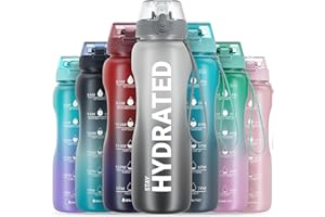 Gohippos Water Bottle, 500ML/800ML/1000ML/2L Sports Water Bottle with Straw and Time Markings, Motivational Drinks Bottle to Stay Hydrated, Tritan, BPA Free, Leakproof, for Gym School Office(1 Bottle)