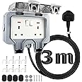 Outdoor Plug Sockets Waterproof 3m Extension Lead Ip66 Weatherproof Double Outside 13Amp 2 Gang External Power Electrical Plug for Outdoors Garden
