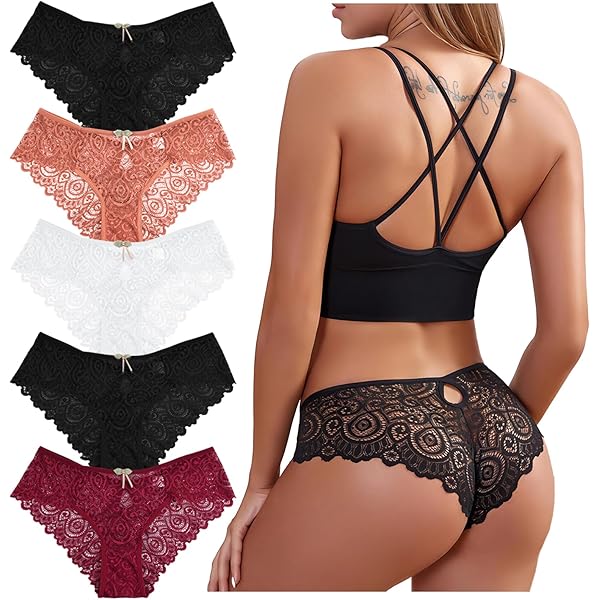 Lishang 5 Pieces Women's Sexy Chic Briefs Thong Lace