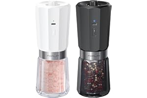 FORLIM-LINK FORLIM Schwerkraft Salz und Pfeffermühle Elektrische, Dual-Speed Control, 800mAh Akku, Einhandbedienung mit 5 Grobheitsstufen, Salzmühle mit weißer LED-Beleuchtung (2er Pack, schwarz & weiß)