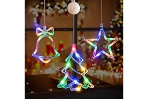 LYUBASA [Timer] 3Pcs Christmas Window Lights Decorations,Battery Powered Christmas Window Hanging Multicolor Lighted Tree Bell Star Shaped LED Sucker for Xmas Tree Fireplace Window Indoor Decor
