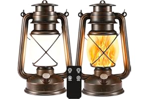 SHEDALED LED Vintage Lantern Flickering Flame, Decorations Indoor/Outdoor Lanterns with Remote Control, Battery Powered, Two Modes Lighting Decorative Lanterns for Yard, Terrace, Garden, Fireplace, 2 Pack