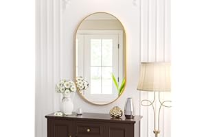 antok Wandspiegel 55x95cm Gold Dekorative Wandspiegel für Bad, Eitelkeit, Wohnzimmer, Eingangsbereich Oval Gold Spiegel eingefasst im edlen Aluminium Rahmen