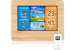 ONEVER Estación meteorológica inalámbrica con predicción digital de colores con alerta y temperatura/humedad/barómetro/alarma/reloj lunar/tiempo con sensor exterior
