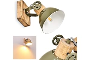 hofstein Aplique Orny, aplique regulable de metal/madera en verde/blanco/marrón, 1 luz, 1 x casquillo E27, aplique de pared en diseño retro/vintage, sin bombilla(s)