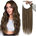 Fshine 12 inch Fish Line Hair Flip Extensions 70g Per Piece Color #4 Middle Brown Remy Straight Human Hair on a Wire One Piece Invisible Fish Wire