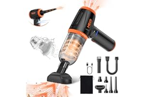 MECO ELEVERDE Computer Vacuum Cleaner 4in1, Compressed Air Duster Blower 110000RPM 16KPA Duster Cleaner with LED Light, 300ml Dust Bin keyboard cleaner kit Car cleaner for PC Home 2H Charging(Orange)