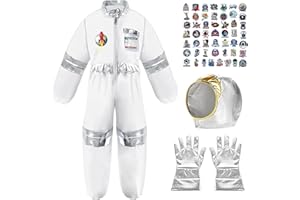 XFOZDM Deguisement Astronaute Enfant avec Astronaute Casque Astronaute Gants et Lot de 50 Autocollants Astronautes pour Garçon Fille Astronaute Cosplay Halloween Carnival Costume