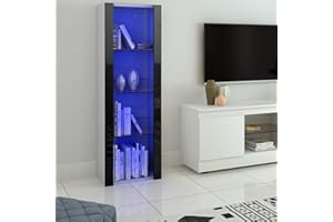 STOREINUK LED Tall Display Cabinet with Glass Shelf,High Gloss Fronts Living Room Cupboard Display Unit Cabinet Sideboard Free Standing Bookcase Storage(White&Black)