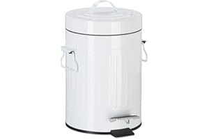 ‎RELAXDAYS Relaxdays Kosz na śmieci w stylu vintage, do kuchni lub łazienki, z metalu, z pedałem, kosz na kosmetyki, 3 litry, biały