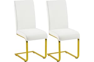 Yaheetech Juego de 2 sillas de Comedor Blancas de Rebote Modernas Acolchadas de Piel sintética y Patas de Metal Dorado de Oficina, salón, Capacidad de 135 kg