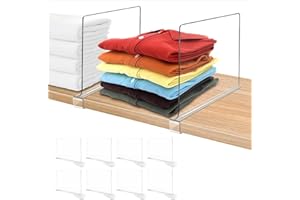 DYUEE Acrylic Shelf Dividers for Closet, 8 Pack Clear Closet Organizers and Storage Shelves, Bag Storage Organizer &Bookshelf Shelving Separators for Handbags, Clothes, Sweater, Towel, Offices