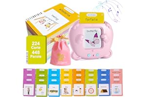 Dokkita Schede Flash Cards Parlanti Italiano e Inglese (224 Carte 448 Parole), Flashcards Bambini Italiano, Giocattoli Educativi per Bambini da 1-6 Anni, Giocattoli Montessori di Apprendimento-Rosa