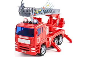 JERRYVON Camiones De Juguete Para Niños, Camion Bomberos Juguete Con Luz & Sonido Coches Juguetes Niños 2 3 Años Para Regalos Niños 2 3 4 5 6 Años Con Escalera De Rescate - Alarmas Y Aspersores Reales