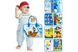 weirtoya Busy Board 8 in 1 für Kleinkinder ab 2 Jahr Activity Board Baby Sensorisches Montessori Spielzeug mit Lebenskompetenzen, Rätseln, Anziehsachen, Kleinkinder Reisespielzeug Piratenspielzeug