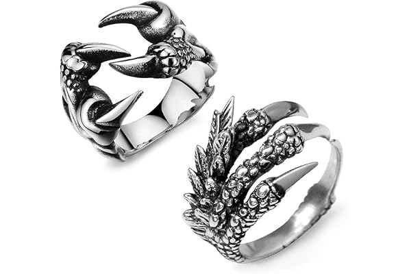 EQLEF Dragon klo ring set, gotisk ring justerbar vild alondra öppen punk ring gåva cool drakring för män kvinnor