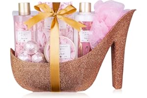 accentra - Set Regalo Mujer Un momento para ti Fragancia Jazmín - Set de belleza de lujo con gel de ducha, sales de baño, loción corporal y mucho más. - Para mujeres con bomba de cerámica de purpurina