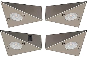 Trango Lot de 4 6739-42 éclairage sous meuble de cuisine avec module LED 4x 4,8 watts 3000K blanc chaud *COOK* lumière encastrée - spot encastré en acier inoxydable - interrupteur - lumière de meuble